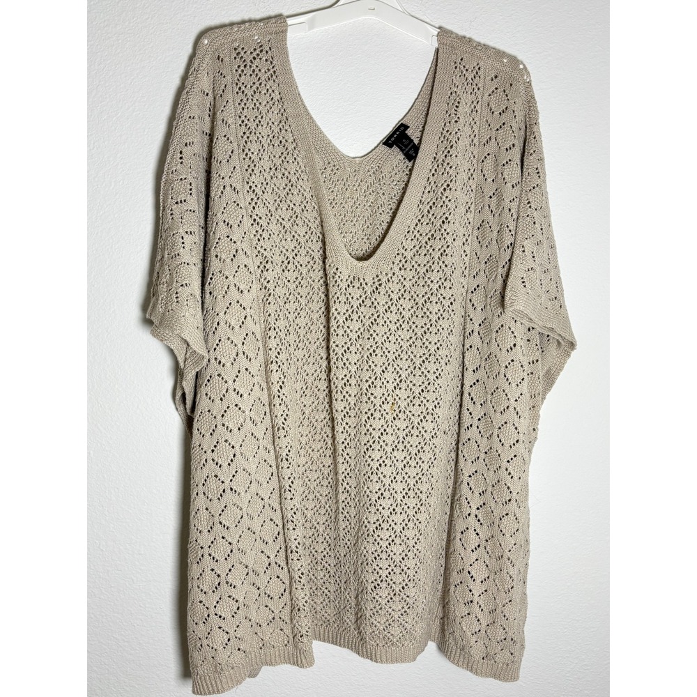 Torrid Womens Plus Size 6 Oatmeal Crochet Pointelle Knit‎ Poncho Sweater V-Neck